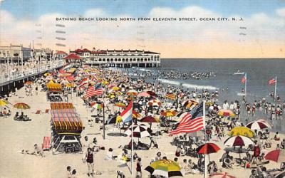 Bathing Beach Looking North Ocean City, New Jersey Postcard
