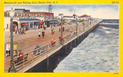 Boardwalk and Rolling Surf Ocean City, New Jersey Postcard