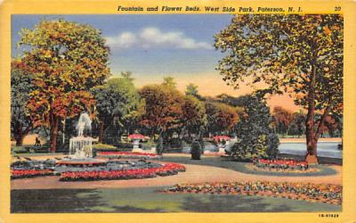 Fountain and Flower Beds Paterson, New Jersey Postcard