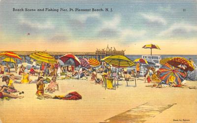 Beach Scene and Fishing Pier Point Pleasant Beach, New Jersey Postcard
