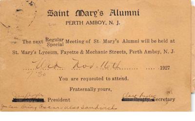 Saint Mary's Alumni Perth Amboy, New Jersey Postcard