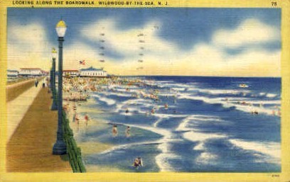 Looking Along the Boardwalk - Wildwood-by-the Sea, New Jersey NJ Postcard
