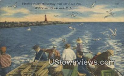 Fishing Party, Rock Pile - Wildwood-by-the Sea, New Jersey NJ Postcard