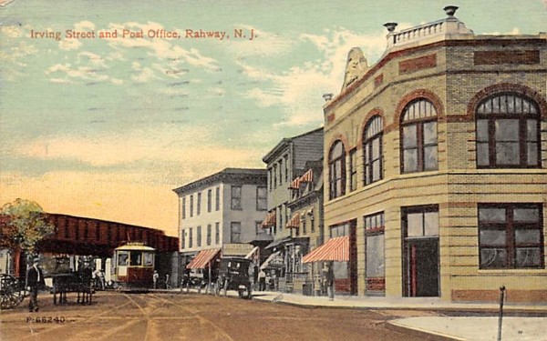 Irving Street and Post Office Rahway, New Jersey Postcard