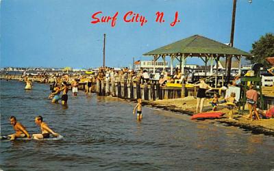 Bathing Beach and Pavilion on the bay Surf City, New Jersey Postcard