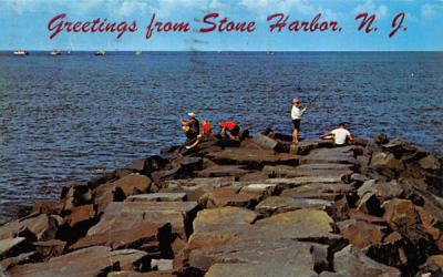 Jetty Fishing Stone Harbor, New Jersey Postcard