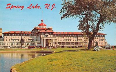 Monmouth Hotel and beautiful lake Spring Lake, New Jersey Postcard