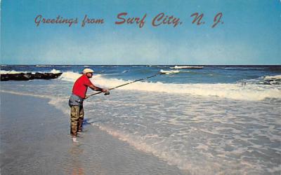 Surf Casting, fishing Surf City, New Jersey Postcard