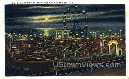 Playland Pier By Night - Wildwood-by-the Sea, New Jersey NJ Postcard