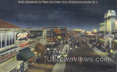 Boardwalk At Night - Wildwood-by-the Sea, New Jersey NJ Postcard