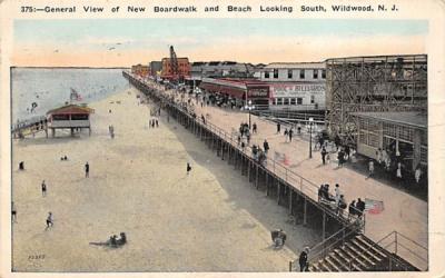 New Boardwalk and Beach Looking South Wildwood, New Jersey Postcard