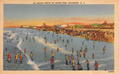 Beach South of Ocean Pier Wildwood, New Jersey Postcard