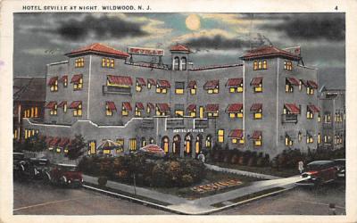 Hotel Seville at Night Wildwood, New Jersey Postcard
