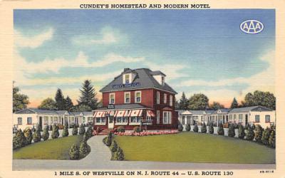 Cundey's Homestead and Modern Motel Westville, New Jersey Postcard