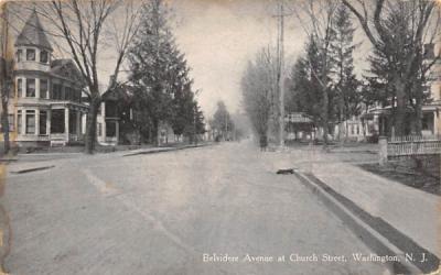 Belvidere Avenue at Chruch Street Washington, New Jersey Postcard