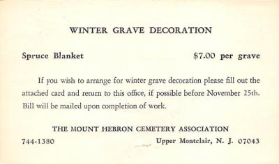 The Mount Hebron Cemetery Association Upper Montclair, New Jersey Postcard