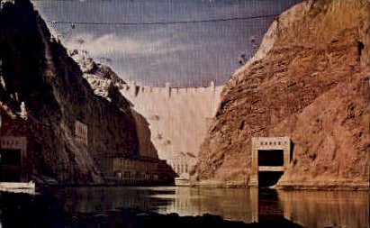 Boulder Dam from River Level - Hoover (Boulder) Dam, Nevada NV Postcard