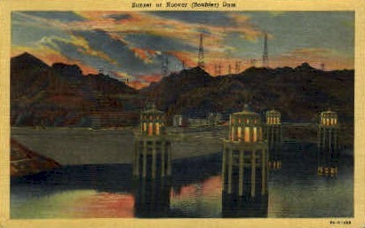 Sunset at Hoover Dam - Hoover (Boulder) Dam, Nevada NV Postcard