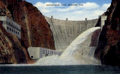 Downstream Face - Hoover (Boulder) Dam, Nevada NV Postcard