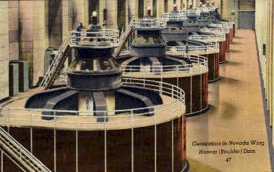 Generators in Nevada Wing of Hoover Dam - Hoover (Boulder) Dam Postcard