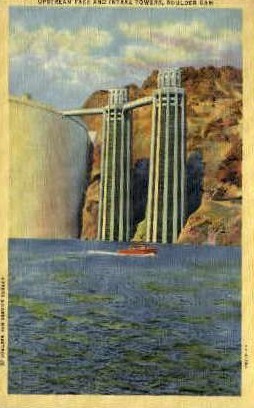 Upstream Face/Intake Towers - Hoover (Boulder) Dam, Nevada NV Postcard