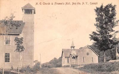 ME Church & Firemen's Hall Arkville, New York Postcard