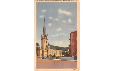 St Mary's Catholic Church and Rectory Amsterdam, New York Postcard
