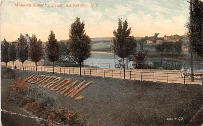 Mohawk River by Depot Amsterdam, New York Postcard