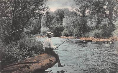 Fishing on Indian River Antwerp, New York Postcard