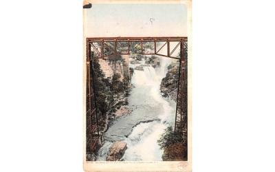 Railroad Bridge & Rainbow Falls Ausable Chasm, New York Postcard