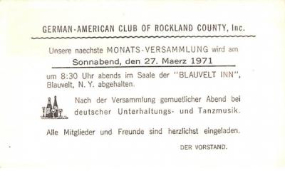 German American Club of Rockland County Blauvelt, New York Postcard