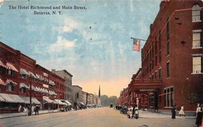 The Hotel Richmond and Main Street Batavia, New York Postcard