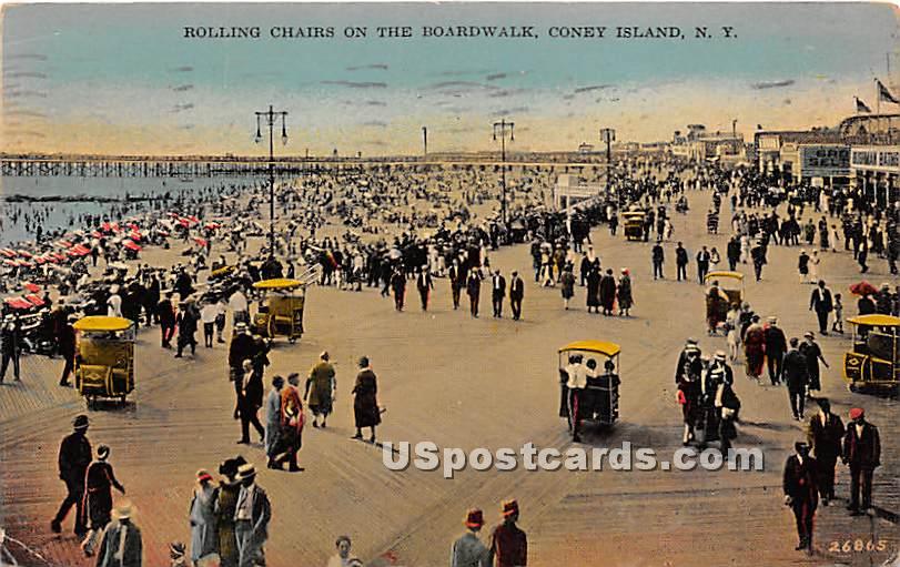 Rolling Chairs on the Boardwalk - Coney Island, New York NY Postcard