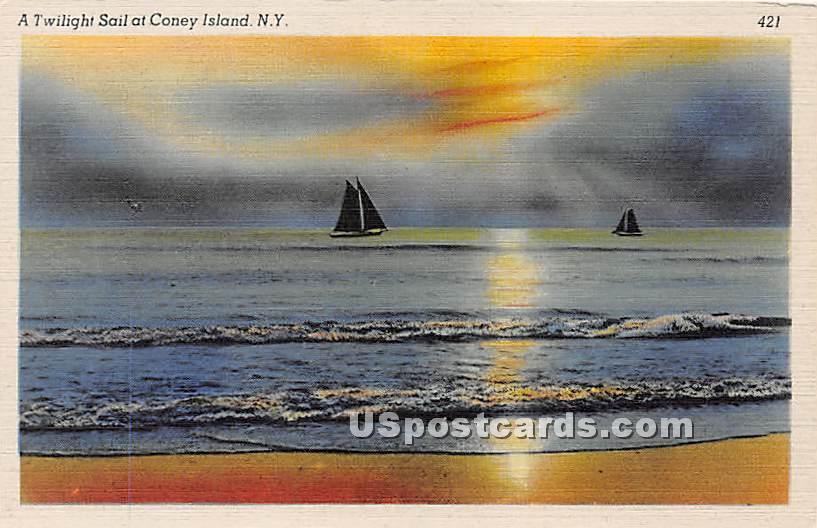 Twilight Sail - Coney Island, New York NY Postcard
