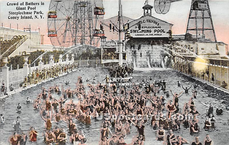 Giant Pool, Steeplechase Park - Coney Island, New York NY Postcard