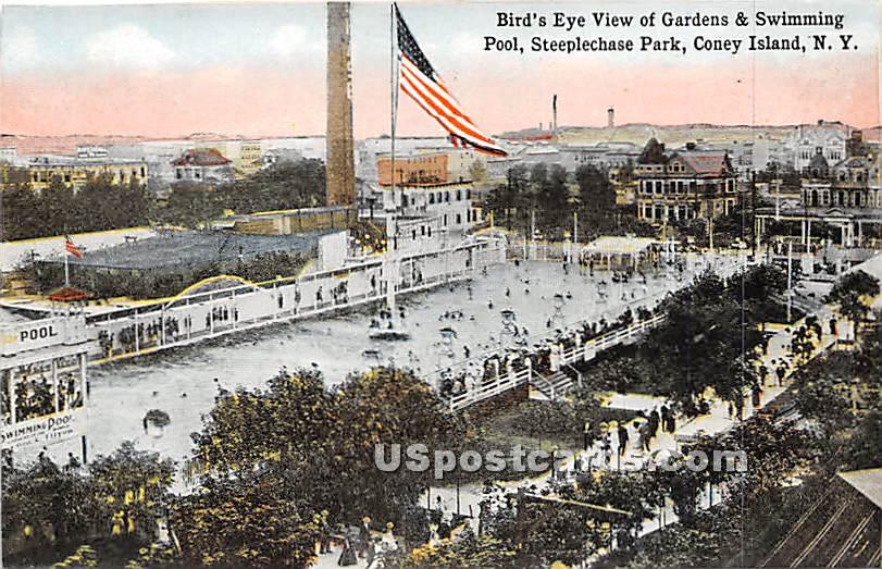 Gardens & Swimming Pool, Steeplechase Park - Coney Island, New York NY Postcard