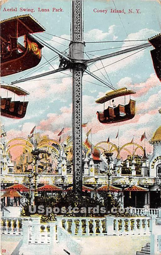 Aerial Swing, Luna Park - Coney Island, New York NY Postcard