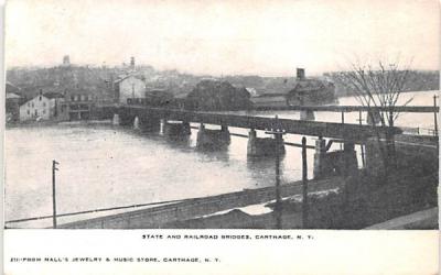 State & Railroad Bridges Carthage, New York Postcard