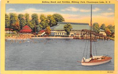 Bathing Beach & Pavilion Chautauqua, New York Postcard
