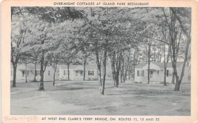 Over Night Cottages at Island Park Restaurant Clark Mills, New York Postcard