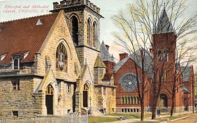 Episcopal & Methodist Church Corning, New York Postcard