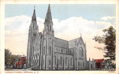 Catholic Church Cortland, New York Postcard