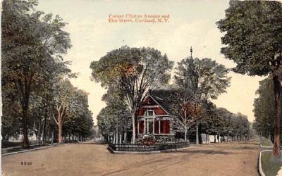 Corner Clinton Avenue & Elm Street Cortland, New York Postcard