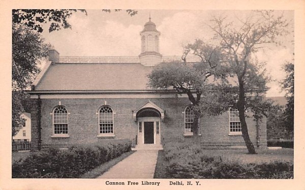 Cannon Free Library Delhi, New York Postcard