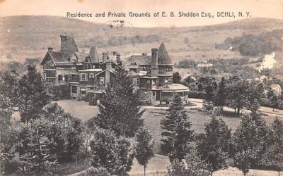 Residence & Private Grounds of EB Sheldon Esq Delhi, New York Postcard