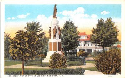 Soldiers' Monument & Library Endicott, New York Postcard