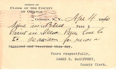 Clerk of the County of Orange Goshen, New York Postcard