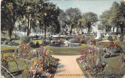 Fountain & Flower Beds Gloversville, New York Postcard