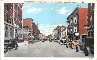 Kingsborough Hotel & South Main Street Gloversville, New York Postcard
