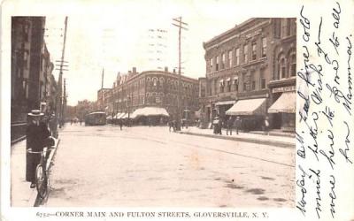 Corner Main & Fulton Streets Gloversville, New York Postcard